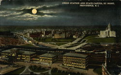 Union Station and State Capitol by Night Providence, RI Postcard Postcard