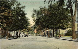 View looking down Broadway Postcard