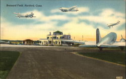 Airplanes and Runway at Brainard Field Postcard