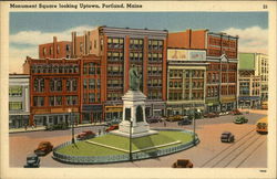 Monument Square, looking Uptown Portland, ME Postcard Postcard