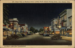 Night View of Madison Street Looking North Toward Portage River Port Clinton, OH Postcard Postcard