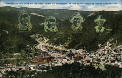 Shades of the days of '76 look down on Deadwood, in the Black Hills of South Dakota Postcard Postcard