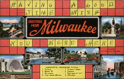 Greetings from Milwaukee - Crossword Puzzle Wisconsin Postcard Postcard