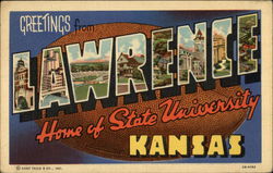 Greetings from Lawrence, Kansas - Home of State University Postcard