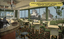 Ojibway Hotel's International Cocktail Lounge Overlooking Famous Soo Locks Postcard