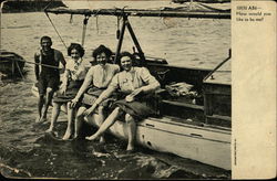 Friends Enjoying Water on Boat Swimsuits & Pinup Postcard Postcard