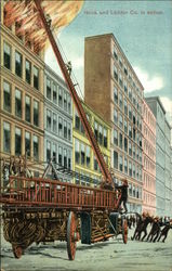 Hook and Ladder Company in Action Postcard