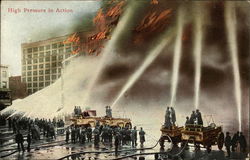 High Pressure in Action - Firefighters Firemen Postcard Postcard