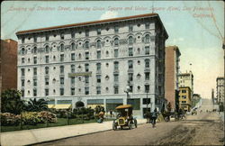 Looking up Stockton Street, showing Union Square and Union Square Hotel San Francisco, CA Postcard Postcard