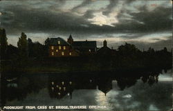 Moonlight from Cass Street Bridge Traverse City, MI Postcard Postcard