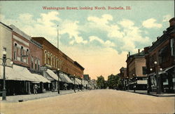 Washington Street, Looking North Rochelle, IL Postcard Postcard