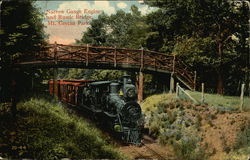 Narrow Gauge Engine and Rustic Bridge, Mt. Gretna Park Trains, Railroad Postcard Postcard