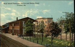 Rock Island Passenger Station and Harber Hotel Trenton, MO Postcard Postcard