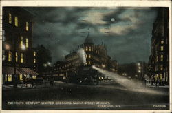 Twentieth Century Limited Crossing Salina Street at Night Syracuse, NY Postcard Postcard