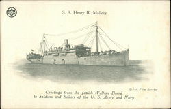 S.S. Henry R. Mallory, Greetings from the Jewish Welfare Board to Soldiers and Sailors ... Postcard