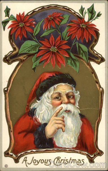 A Joyous Christmas - Santa and Poinsettias Santa Claus