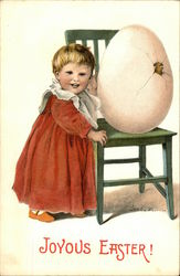 Joyous Easter! - Little Girl with Large Hatching Egg Postcard