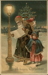 A Happy Christmas - Santa in Green Postcard