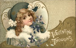 Valentine Thoughts - with Blonde Girl and Blue Flowers Postcard