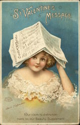 St Valentine's Message - Blonde Girl holding Cupid's Bulletin Postcard