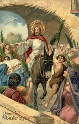 Peaceful Easter to You - Jesus of Nazareth riding Donkey With Jesus Christ Postcard Postcard