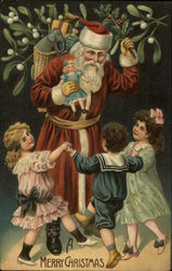 Santa and Children Dancing Postcard