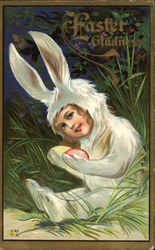 Easter Gladness - Child Dressed as White Rabbit holding Colored Eggs With Children Postcard Postcard