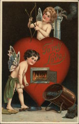 To My Love - Heart Furnace and Two Cupids Postcard Postcard