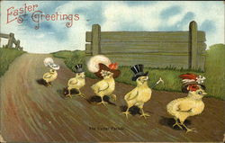 Easter Greetings - Five Chicks Wearing Hats With Chicks Postcard Postcard