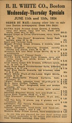 R. H. White Co., Boston. Wednesday - Thursday specials. June 11th and 12th, 1924. Postcard