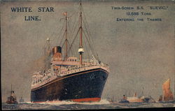 Twin-screw S.S. "Suevic" entering the Thames Postcard