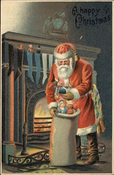 Santa Stuffing Bag of Toys Postcard Postcard