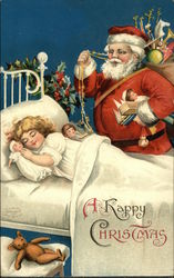 A Happy Christmas - Santa Watches Child Sleeping Postcard