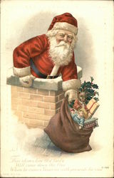 Santa and Chimney with Sack of Toys Santa Claus Postcard Postcard