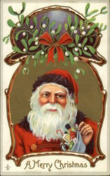 Santa and Mistletoe Santa Claus Postcard Postcard