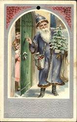 A Merry Christmas - St Nick Knocking on the Door Santa Claus Postcard Postcard