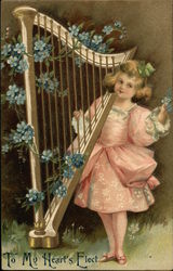 To My Heart's Elect - Girl with Harp Postcard