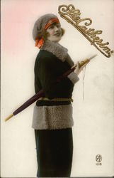 Woman Posing With Umbrella Postcard