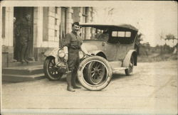 Soldier Changing Tire on Car Cars Postcard Postcard