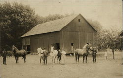 Draft horses and barn in the early 20th century Wisconsin Postcard Postcard