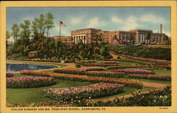 Italian Gardens and Wm. Penn High School Harrisburg, PA Postcard Postcard Postcard