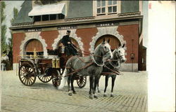 Horse-Drawn Fire Engines, Fire Station Firemen Postcard Postcard Postcard