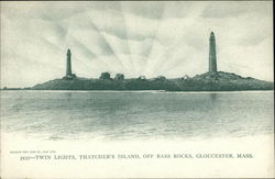 Twin Lights, Thatchers Island off Bass Rocks Gloucester, MA Postcard Postcard Postcard