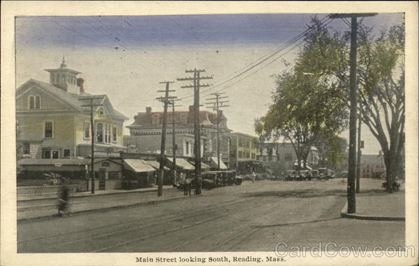 Main Street Looking South Reading, MA Postcard