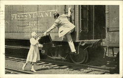 Easy Lavoris Aces - Woman Handing Suitcase To Man Hanging From Train Advertising Postcard Postcard Postcard