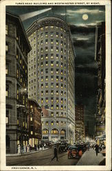 Turks Head Building and Westminster Street by Night Providence, RI Postcard Postcard Postcard