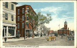 Union Square and Fire Station Somerville, MA Postcard Postcard Postcard