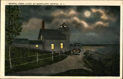 Bristol Ferry Light By Moonlight Rhode Island Postcard Postcard Postcard