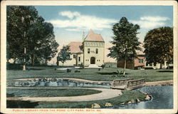 Public Library from the Pond, City Park Postcard