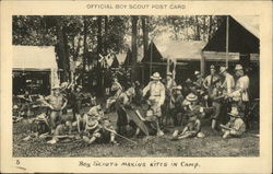 Boy Scouts - Making Kites in Camp Postcard Postcard Postcard